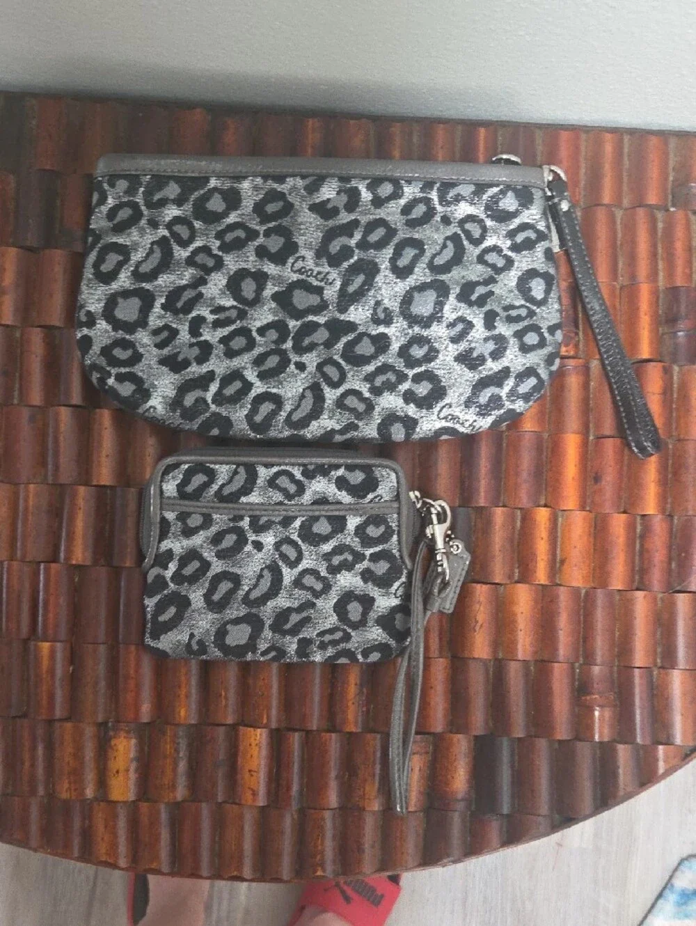 Coach Metallic Leapard Wristlet And Coin And Card Pouch